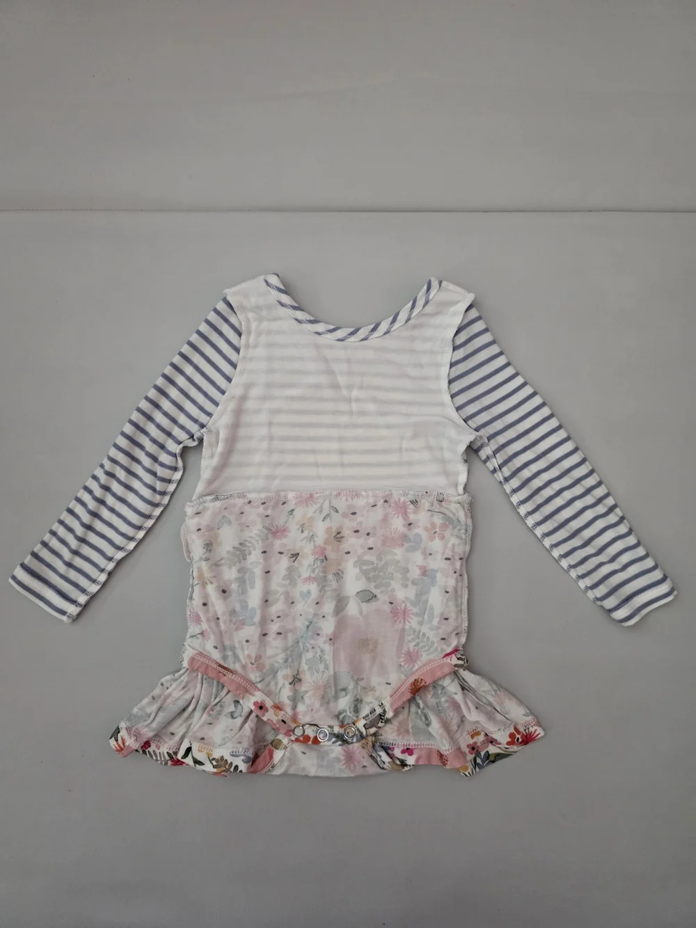 (EUC) Little Sleepies Mauve Meadow Stripes LS Skater Dress with Bodysuit 6-12M